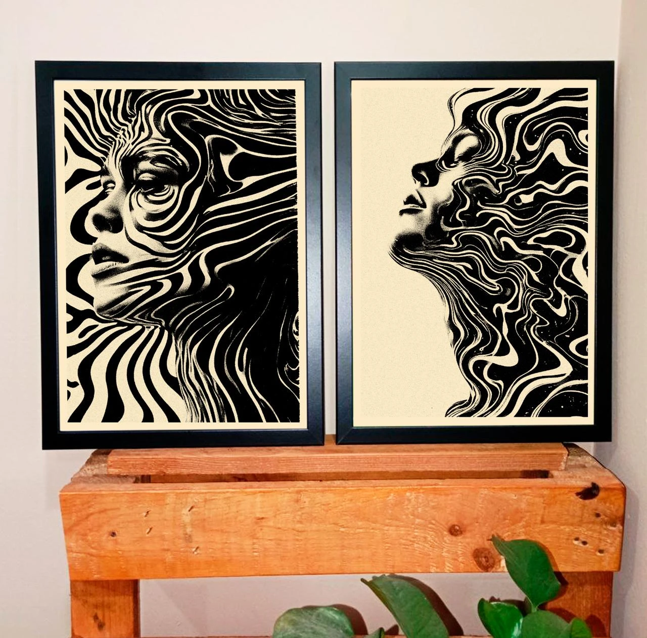 Dos laminas psicodélicas de rostros , A3